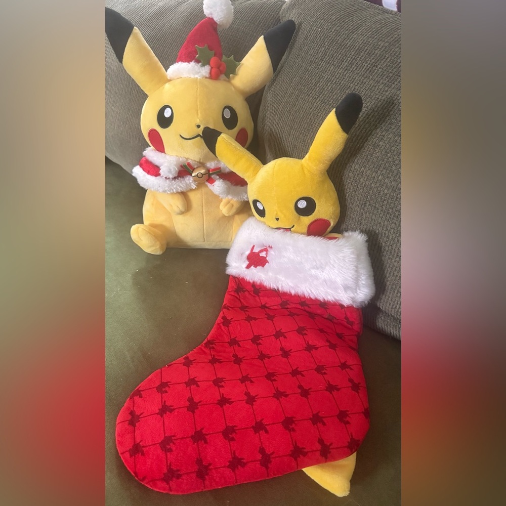 Pikachu Plush with Red Holiday Stocking